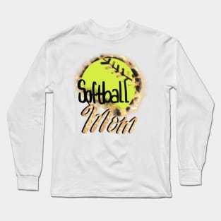 Softball Mom Cheetah Background Design Long Sleeve T-Shirt